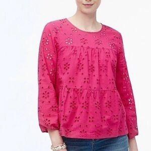 J. Crew Hot Pink Eyelet Tiered Popover